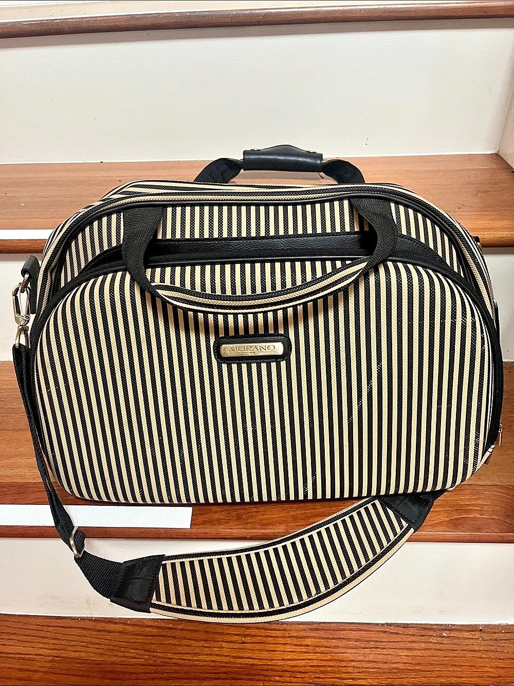 Murano Striped Travel Bag in Black & Tan